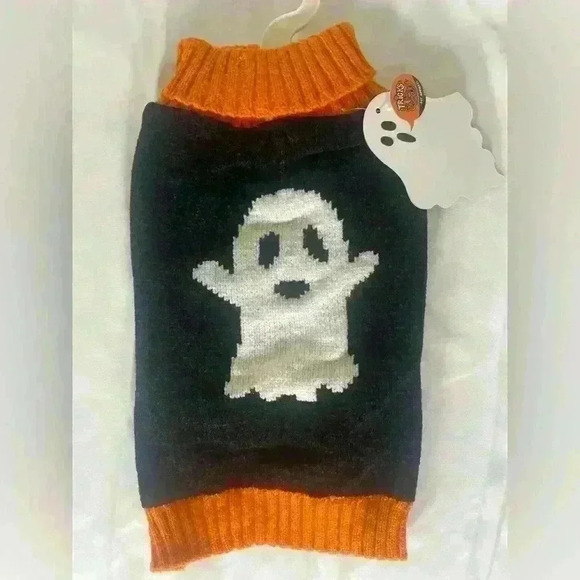 tricks for treats Other - Dog Pet sweater for Halloween super soft orange black ghost size XS